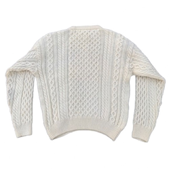 Vintage Pure New Wool Irish Fisherman Cable Knit Aran Crewneck Sweater Quills XL - Picture 3 of 10
